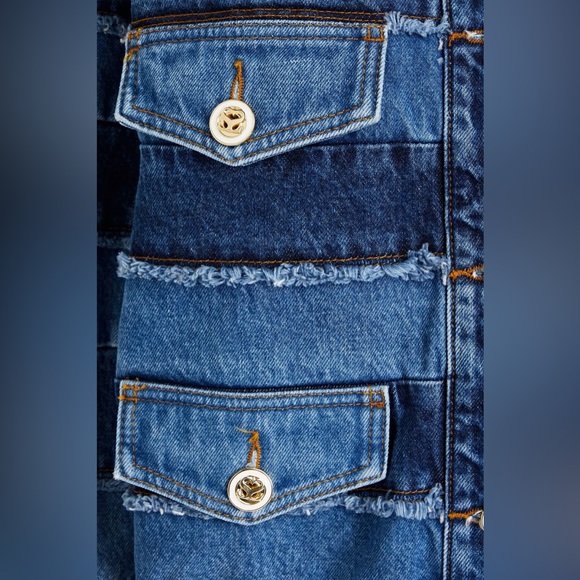 BNWT Sandro Blue Faded Patchwork Denim Jacket - Size 38 - Picture 5 of 8